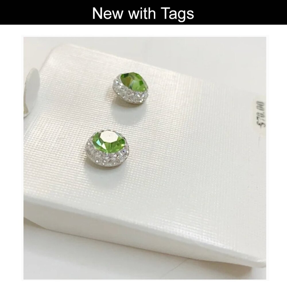 Beautiful Green Peridot and Crystal Stud Earrings